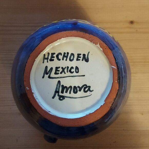 Mexican Blue Pottery Pitcher Jug Talavera Amora signed Vintage - Picture 13 of 16